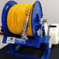 300′ Heavy duty chemical hose, heavy duty brass fittings, brass shut off valve prevents spills, quick disconnect for easy gun change out, storage and service.